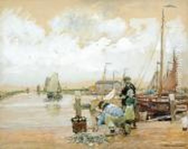 Fischmarkt Im Hafen Von Elburg/ Zuidersee Oil Painting by Hans Herrmann