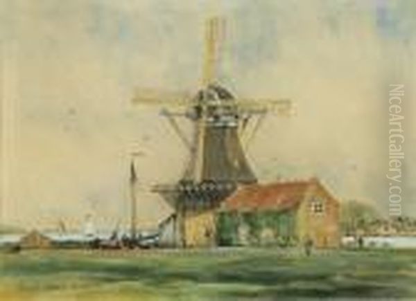 A Mill By The Water In Dordrecht Oil Painting by Hans Herrmann