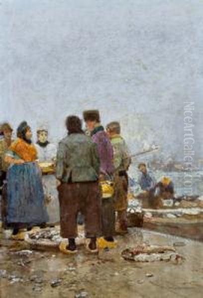 Auf Dem Fischmarkt Oil Painting by Hans Herrmann