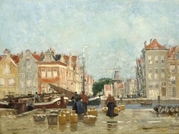 A View Of Amsterdam Canals Oil Painting by Hans Herrmann