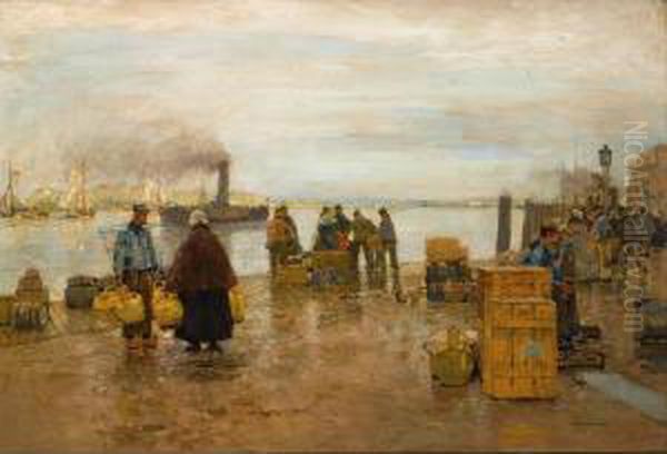 On The Dock Oil Painting by Hans Herrmann