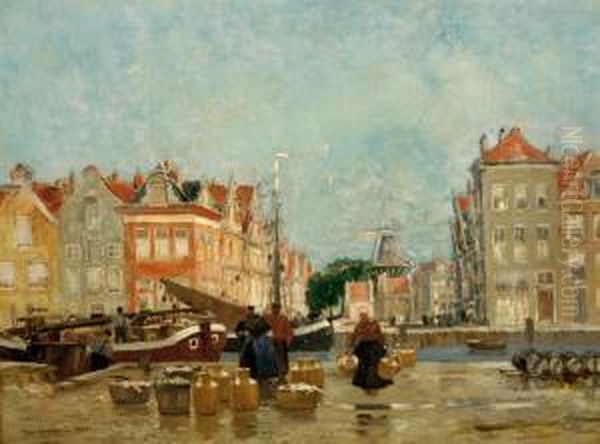 View Of The Canals In Amsterdam Oil Painting by Hans Herrmann