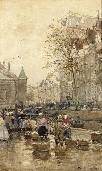 Fischmarkt In Amsterdam Oil Painting by Hans Herrmann