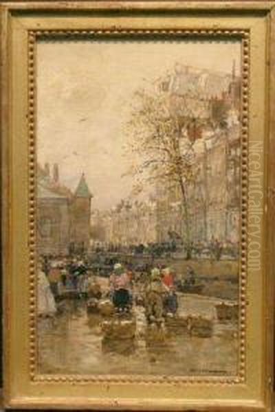 Fish Market In Amsterdam Oil Painting by Hans Herrmann