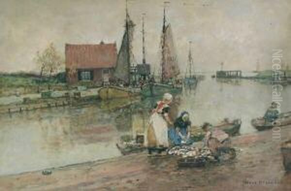 Fischerhafen An Der Zuider See Mit Figurenstaffage Oil Painting by Hans Herrmann