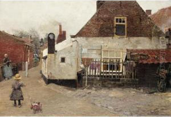 Dutch Village Scene Oil Painting by Hans Herrmann