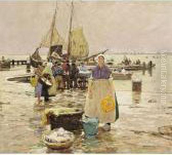 Fischmarkt An Der Zuidersee Oil Painting by Hans Herrmann