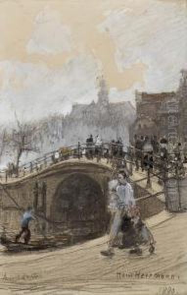 The Brouwersgracht, With The Noordermarkt Beyond Oil Painting by Hans Herrmann