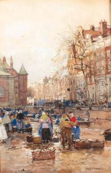 Fishmarket In Amsterdam Oil Painting by Hans Herrmann