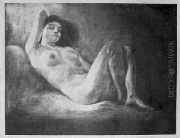 Frauenakt. Lithographie Auf Grauem Butten. 33,2 X 43,3 Cm. 1905. Signiert. Oil Painting by Paul Herrmann