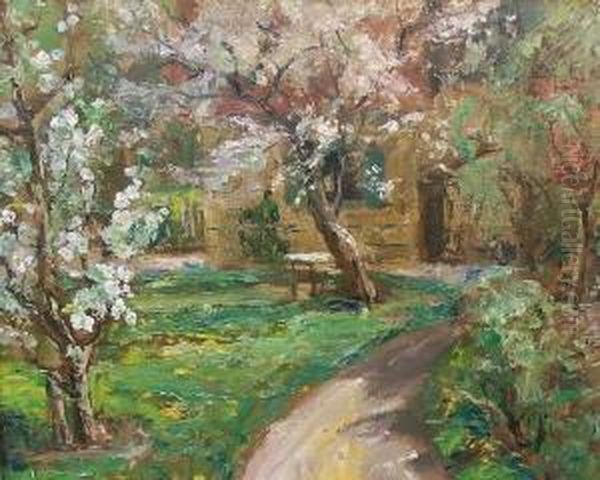 Bluhender Garten Vor Einem Haus Oil Painting by Paul Herrmann