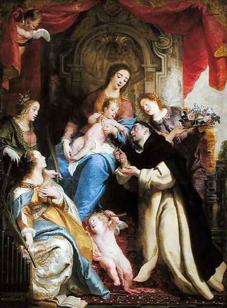 The Virgin Offering the Rosary to St. Dominic, 1641 Oil Painting by Gaspard de Crayer