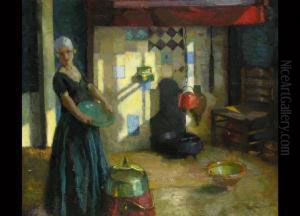 Kucheninterieur Mit Junger Frau Oil Painting by Otto John Herschel