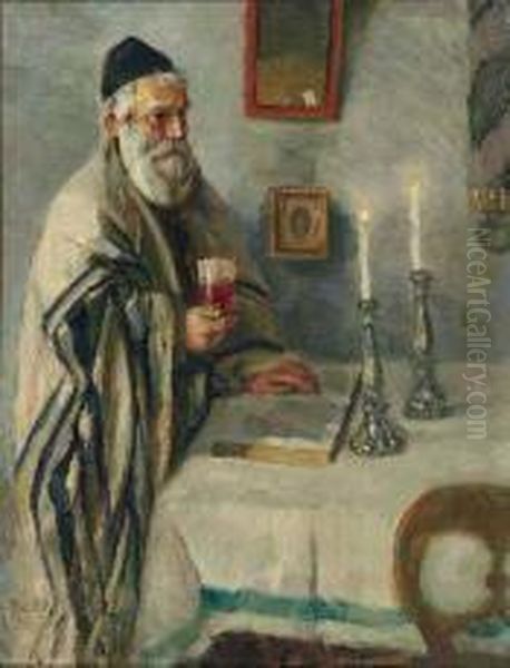 Rabbi On Sabbath Oil Painting by Otto John Herschel