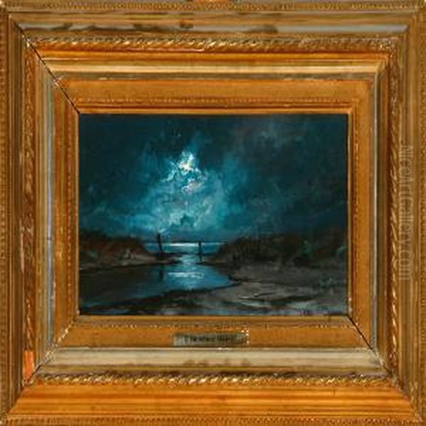 Moonlight Over Ariver Oil Painting by Oscar Herschend