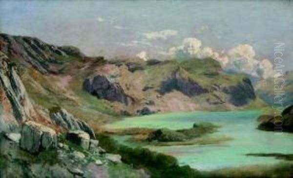 Veduta Del Lago Di Loppio Oil Painting by Albert Hertel