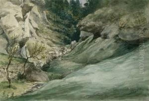 Felslandschaft Bei Herrnskretsche Oil Painting by Albert Hertel