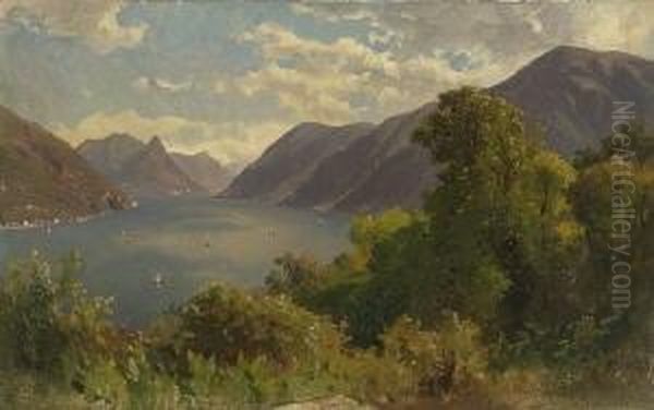 Blick Auf Den Luganer
 See. Oil Painting by Albert Hertel