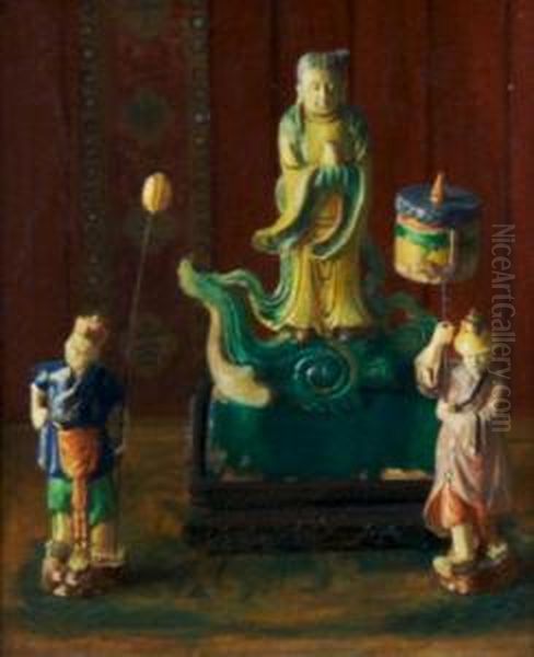 Still Life With Asian Figurines Oil Painting by Albert Herter