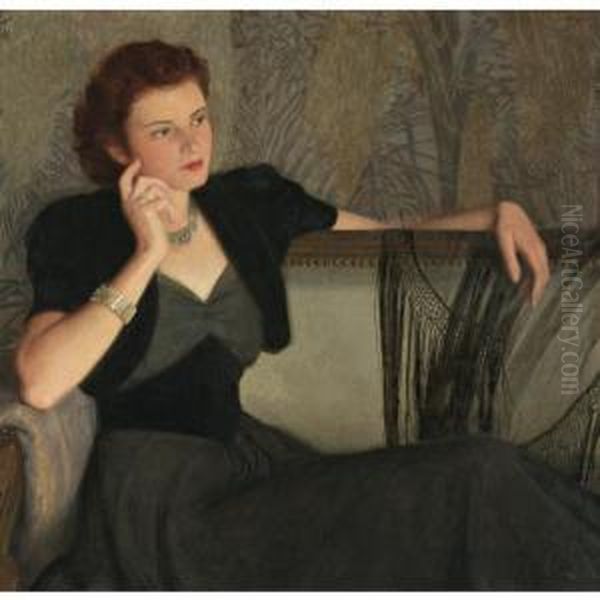 Lady In Black Oil Painting by Albert Herter