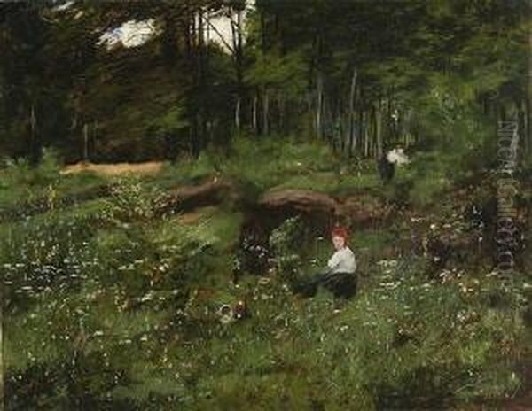 Beerensammler Auf Der
 Waldlichtung. Oil Painting by Wilhelm Jakob Hertling