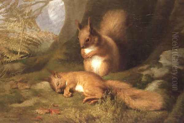 Squirrels in a Wood Oil Painting by Robert Collinson