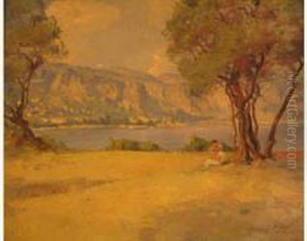 Herve-mathe - Vue De Beaulieu, Bord De Mer Oil Painting by Jules Alfred Herve-Mathe