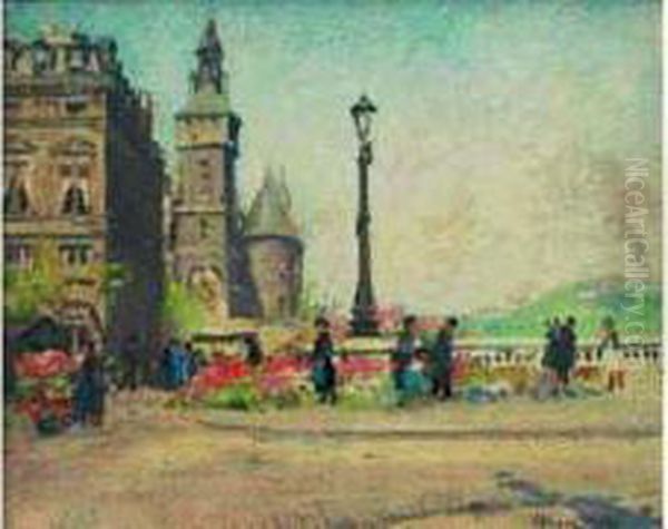 Le Marche Aux Fleurs A Paris. by Jules Alfred Herve-Mathe