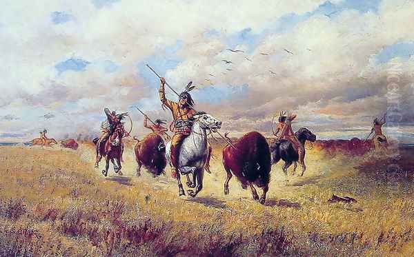 Indian Buffalo Hunt Oil Painting by Charles Craig