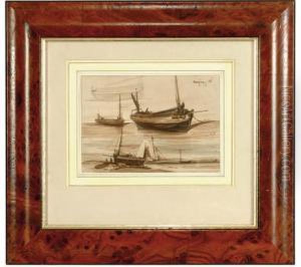 Studies Of Fishing Boats Oil Painting by Louis Adolphe Hervier