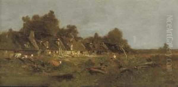 Dorpsbuurt: Daily Activities In A Village Oil Painting by Louis Adolphe Hervier