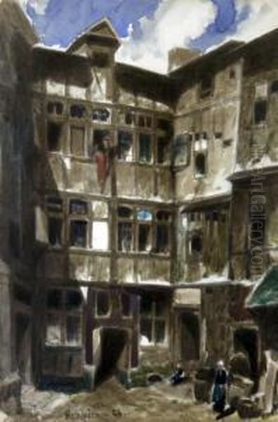 Old Buildings Oil Painting by Louis Adolphe Hervier