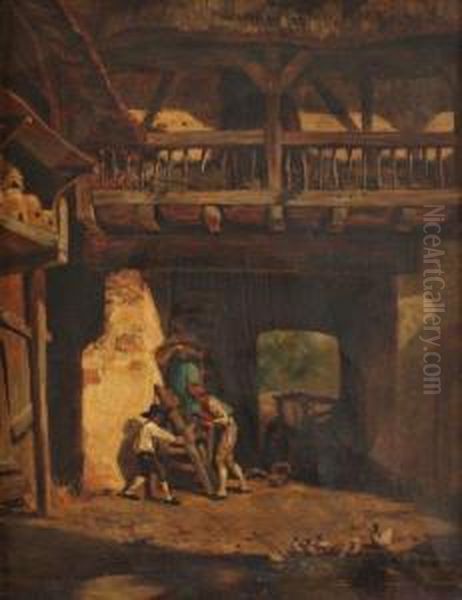 Interieur De Ferme Oil Painting by Louis Adolphe Hervier