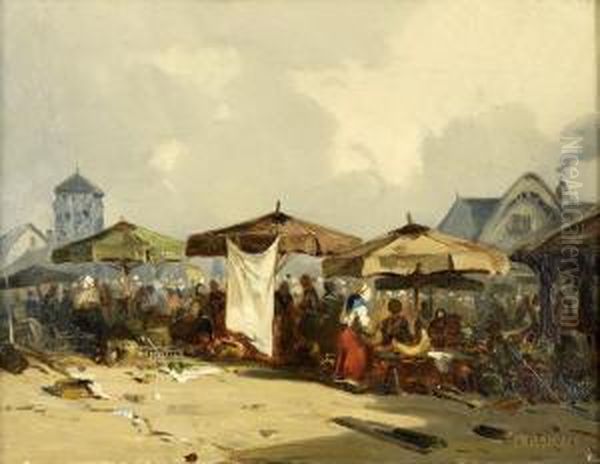 Scene De Marche Oil Painting by Louis Adolphe Hervier