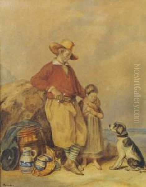 French Sailor Bidding Adieu To His Daughter Oil Painting by Louis Adolphe Hervier