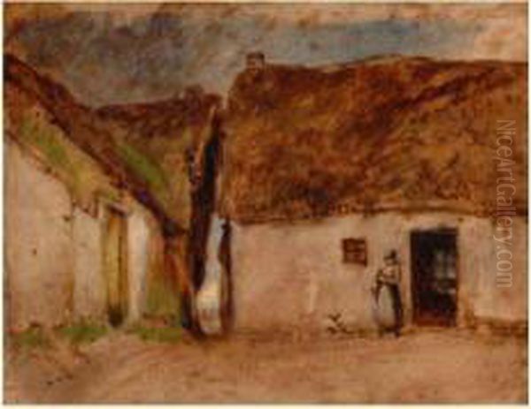 Cour De Ferme Oil Painting by Louis Adolphe Hervier