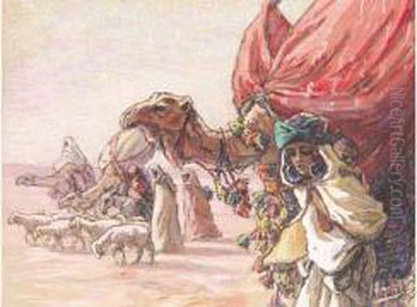 Caravane De Nomades. Oil Painting by Edouard Herzig