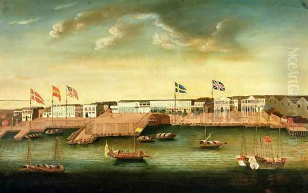 Foreign Factories at Canton, 1804 Oil Painting by Michele Felice Corne