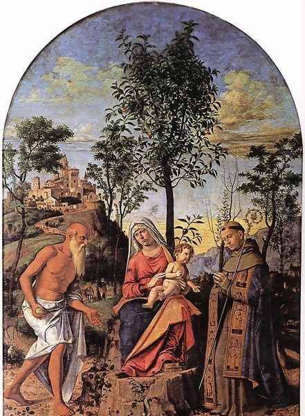 Madonna of the Orange Tree with St. Ludovic of Toulouse and St. Jerome, 1496-98 Oil Painting by Giovanni Battista Cima da Conegliano