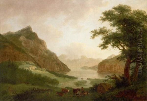 Blick Uber Den Walensee Und Auf Die Kurfirsten Oil Painting by Ludwig Hess