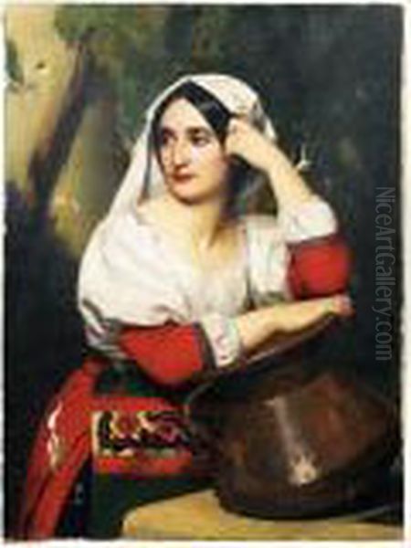 Jeune Italienne A La Fontaine Oil Painting by Alexandre Hesse