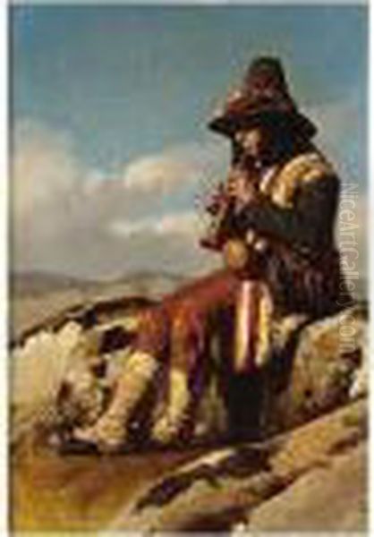 The Young Shepherd, Signed And 
Inscribed Rome, Oil On Panel, 34 X 23.5 Cm.; 13 1/4 X 9 1/4 In Oil Painting by Alexandre Hesse