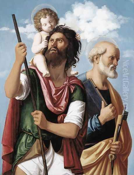 St Christopher with the Infant Christ and St Peter 1504-06 Oil Painting by Giovanni Battista Cima da Conegliano