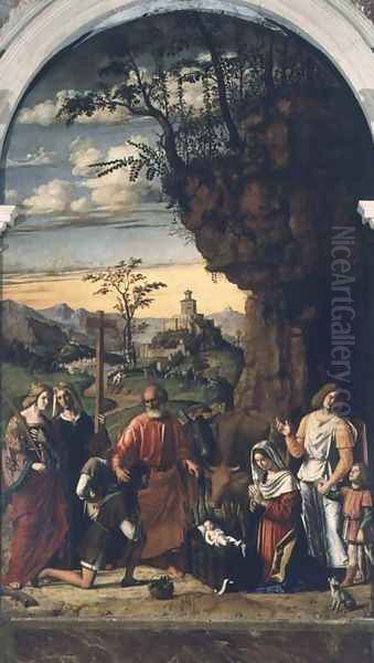 Nativity with Saints Helena, Catherine and Tobias the Angel Oil Painting by Giovanni Battista Cima da Conegliano