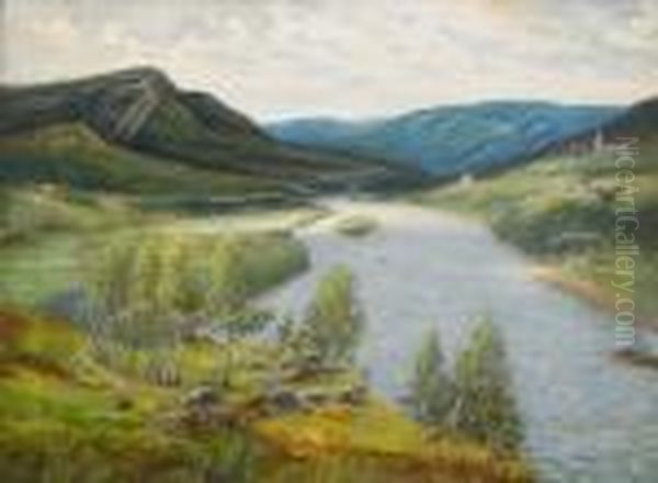 Utsikt Over Norrlandskt Landskap Oil Painting by Otto Hesselbom