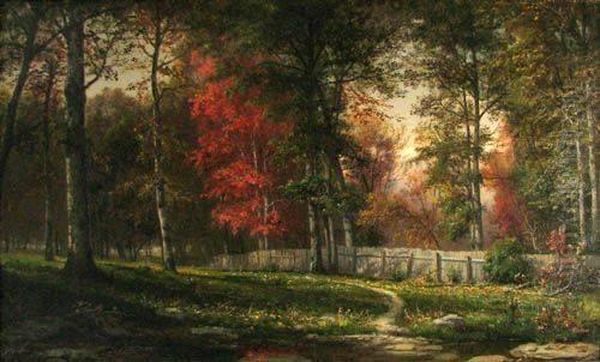 Autumn At Scalp Level With Wooden Fence,1873 Oil Painting by George Hetzel