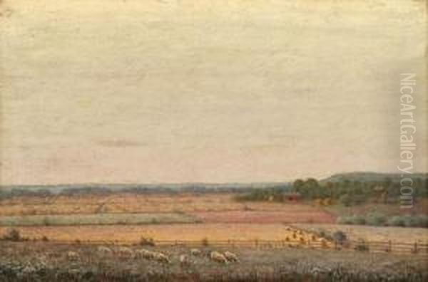 Sheep Grazing In A Landscape Oil Painting by George Hetzel