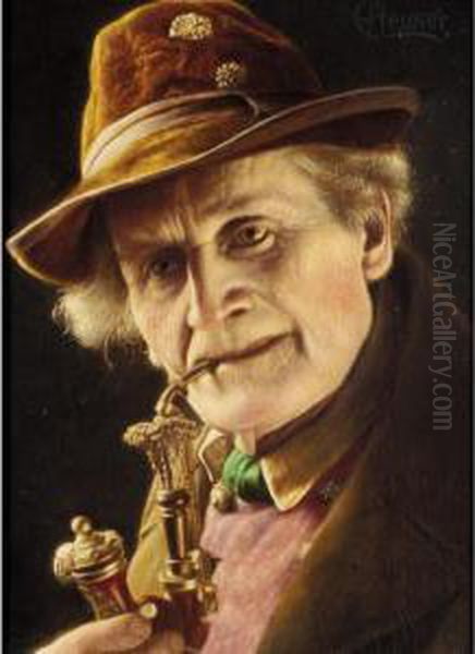 Pipe Smoker Oil Painting by Carl Heuser