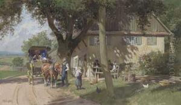 Erfrischende Rast An Sommerlichem Gasthof Oil Painting by Paul Hey