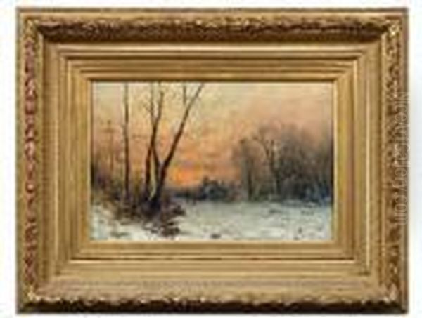 Winterlandschaft Bei Sonnenuntergang. Oil Painting by Joseph Friedrich N. Heydendahl